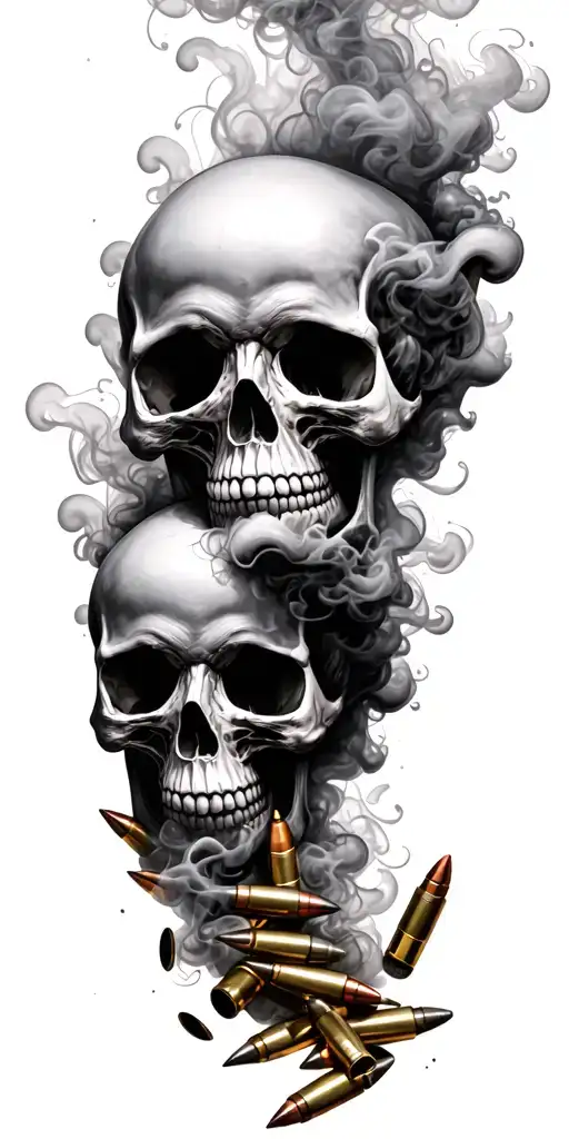 39 Indeviual Skulls Made Of Smoke Rising From Spent Bullet Casings