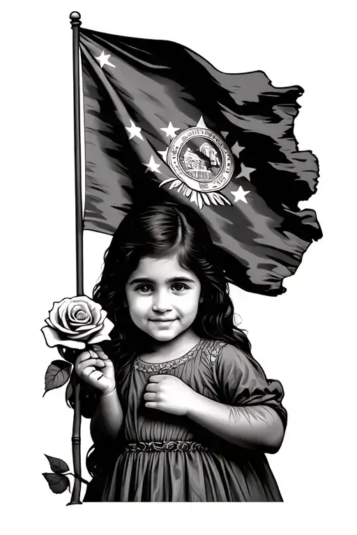 A Little Girl Holding A Venezuelan Flag With A Rose On Her Hand