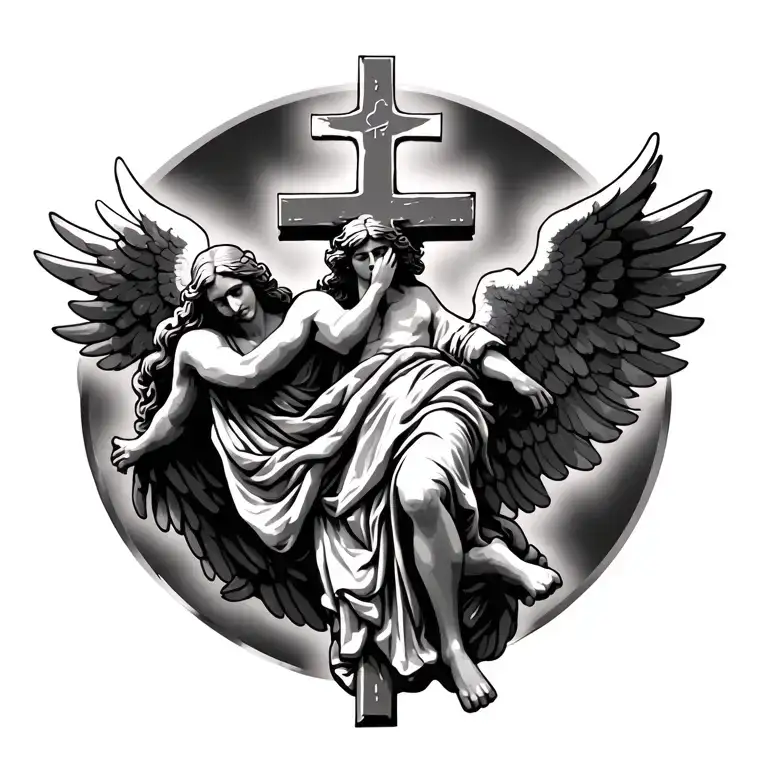 A Christian Cross With A Angel