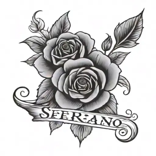 Serrano In Hispanic Cursive With 3 Roses At The End Of Serrano