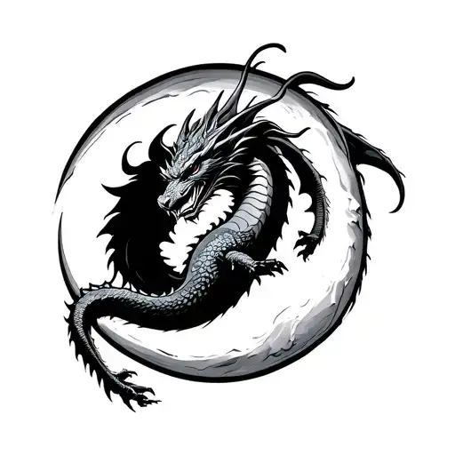 A Dragon Resting On A Reverse Half Crescent Moon