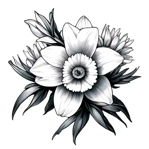 Daffodil And Aster Flower