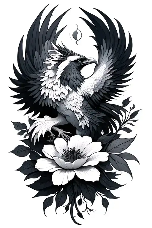 Phoenix And Flower Intertwined