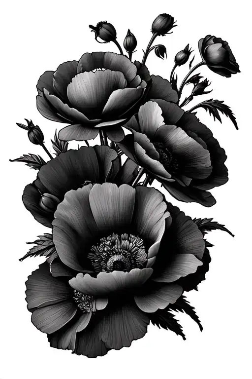 Poppy Flower Bouquet In Mirror Hand