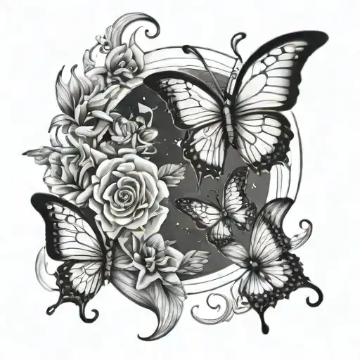 Create An Image On Lower Inner Leg Of A Crescent Moon With Butterflies