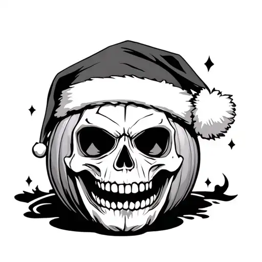 A Skull Pumpkin Wearing A Santa Hat