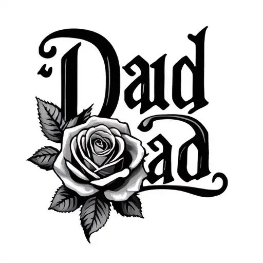 Dad In Writing With Roses Entwined Together