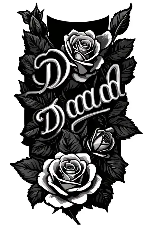 Dad In Writing With Roses Entwined Together