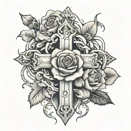 Cross With Rose Intertwined