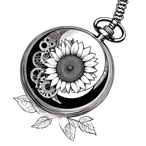Sunflowers Pocket Watch With Gears Moon Merging Together