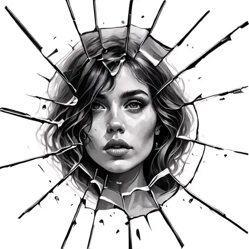 Woman's Face In Shattered Glass Window
