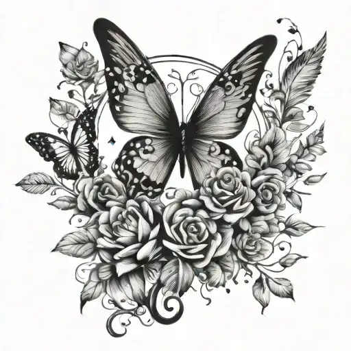 Create An Image On Lower Inner Leg Of A Crescent Moon With Butterflies With A Feather