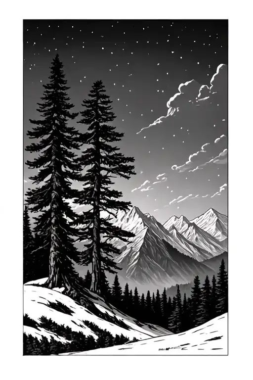 Pine Trees And Mountains