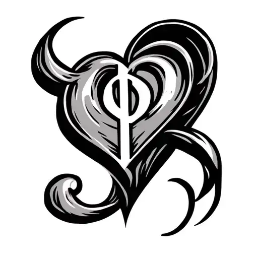 Half Heart Half Money Sign Outline