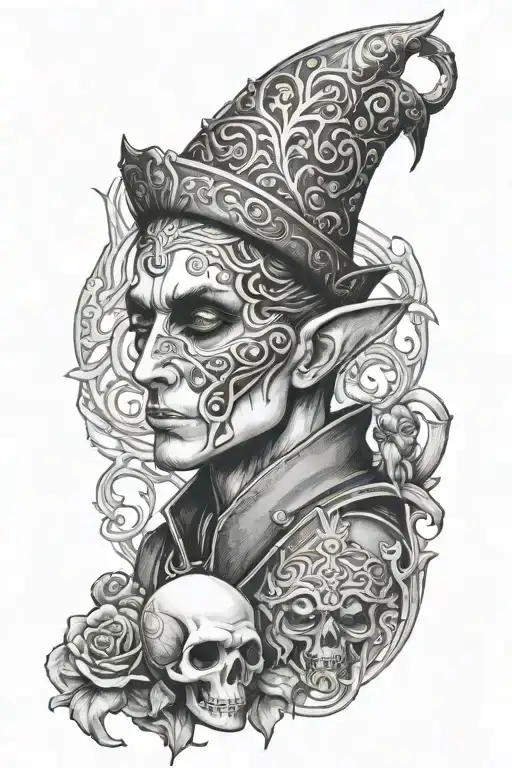 Elf With Thrones Over Eyes Holding Skull