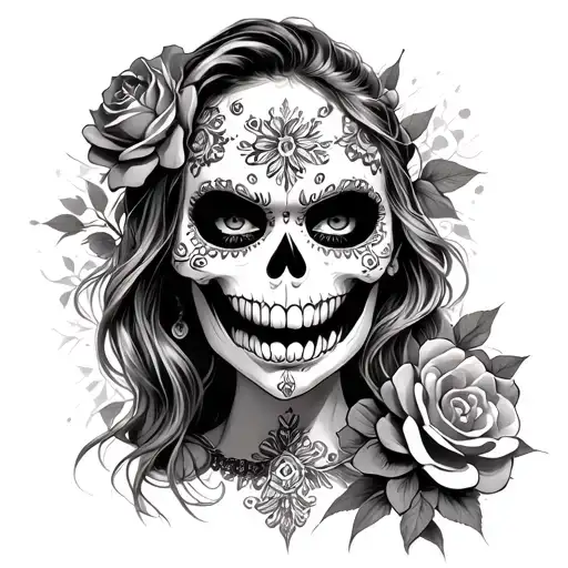 Beautiful Woman Standing Sexy Sugar Skull Happy And Angry At The Same Time