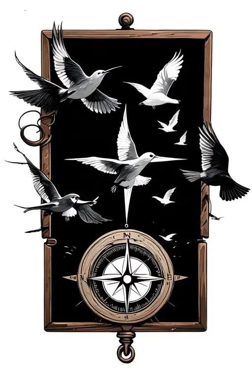 Compass With The Small Birds Flying Away