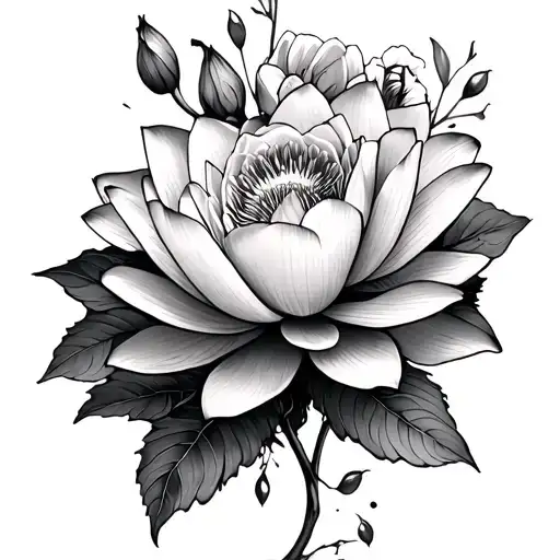 Water Lily And Poppy And Rose Intertwined