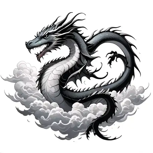 Dragon Rising Through Clouds Floating