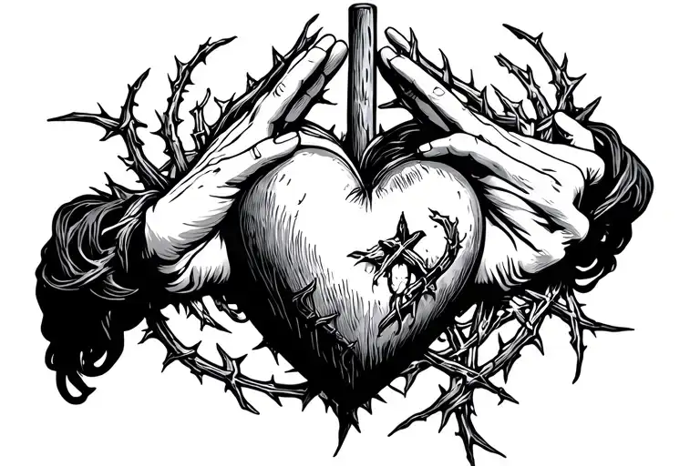 Jesus Sacred Heart Praying Hands Thorns