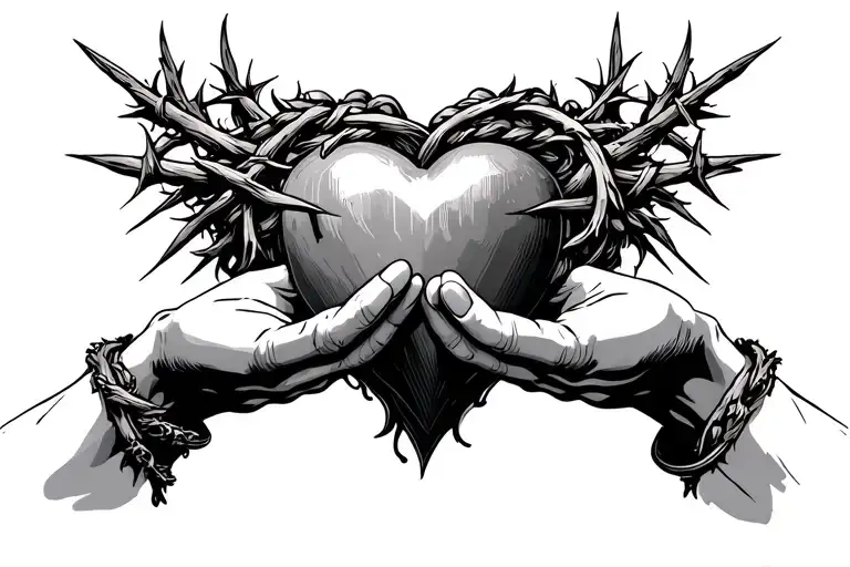 Jesus Sacred Heart Praying Hands Thorns Wrapped