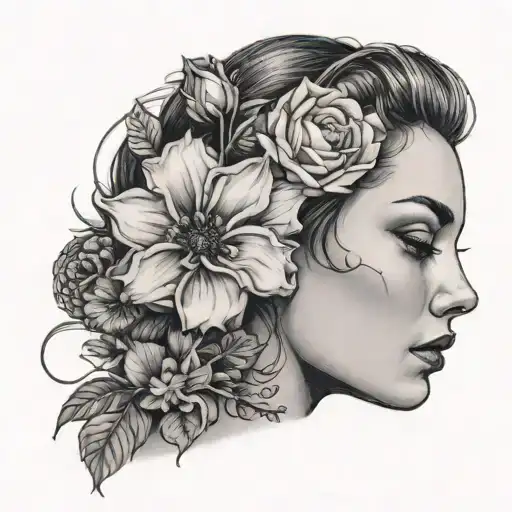 Headshot Of Topless Women With Flowers Underneath The Photo