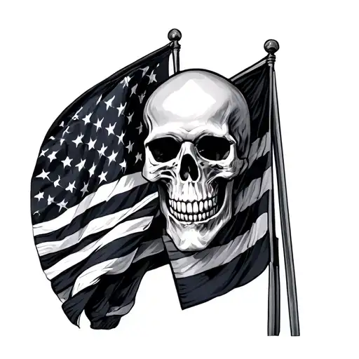 Skull Wearing Marine Corps Dress Blues Holding American Flag