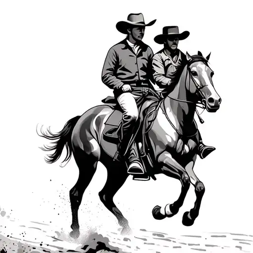 Western Horseback Riders Riding Away