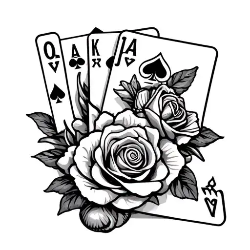 A Poker Hand With Roses And Seashells As The Card Symbols