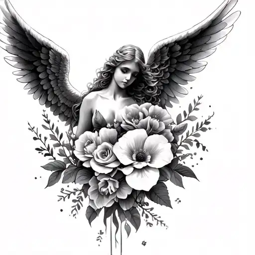 Angel Wings And Flowers