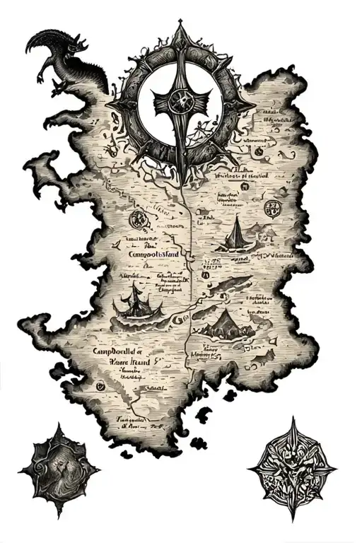 Old Treasure Map Of Campobello Island With Mythical Creatures