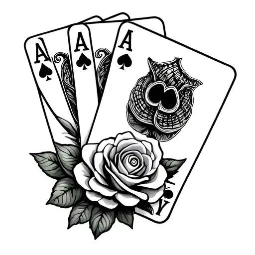 A Poker Hand With Roses And Seashells As The Card Symbols