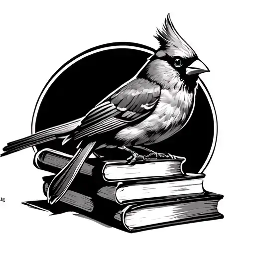 Cardinal On A Pile Of Books