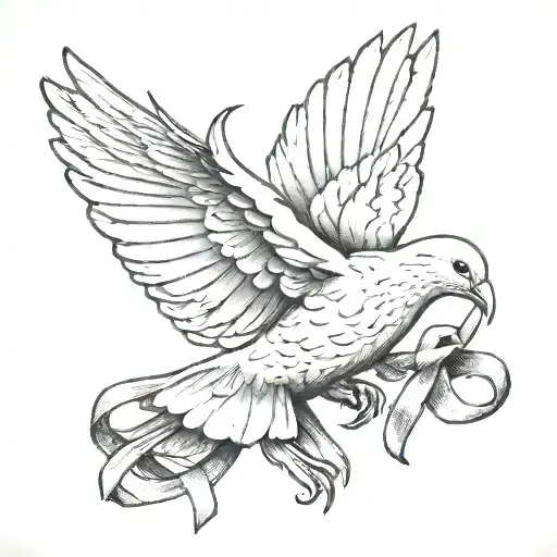 Dove Carrying Cancer Ribbon In Its Beak