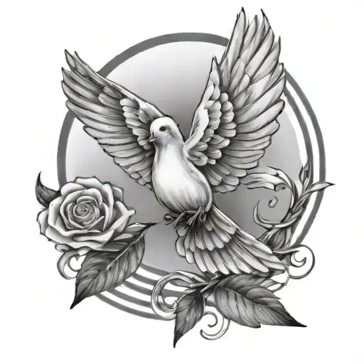 Dove Flying Away With Cancer Ribbon In Its Beak