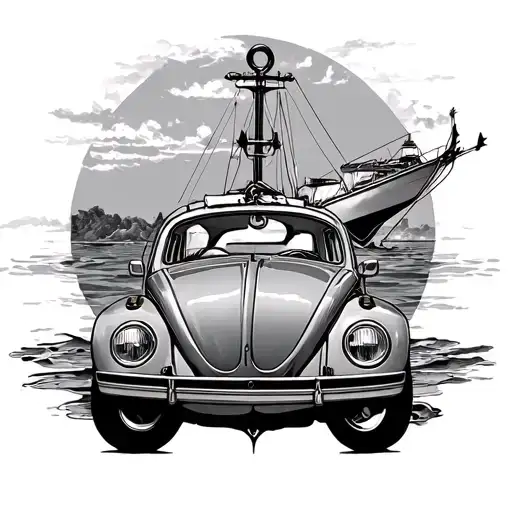 Yellow 1966 Vw Beetle And Boat Anchor