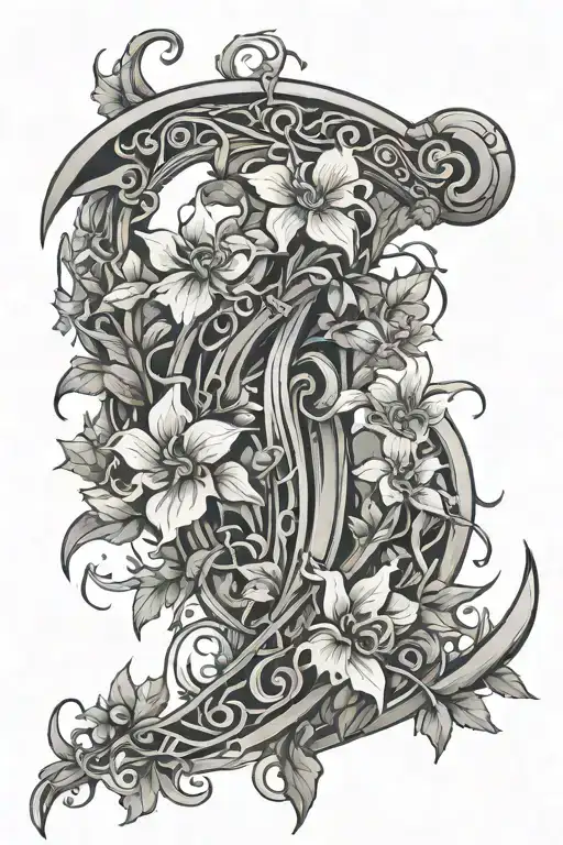 Fantasy Scythe Vines And Flowers Intertwined