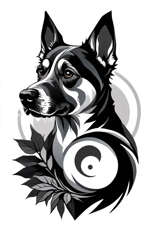 Geometric Design Featuring Nature And A Dog Representing Light And Dark With A Sun And Moon