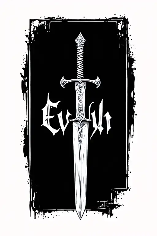 The Name Evelyn In Gothic Font With A Sword To The Side