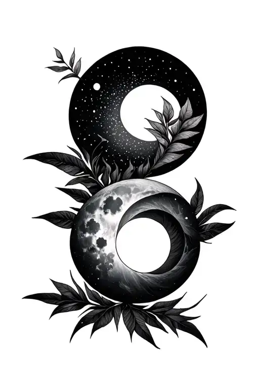 Geometric Design Featuring Nature Representing Light And Dark With A Sun And Moon