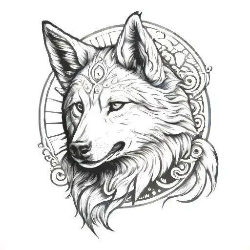 Indian Spitz And Moon