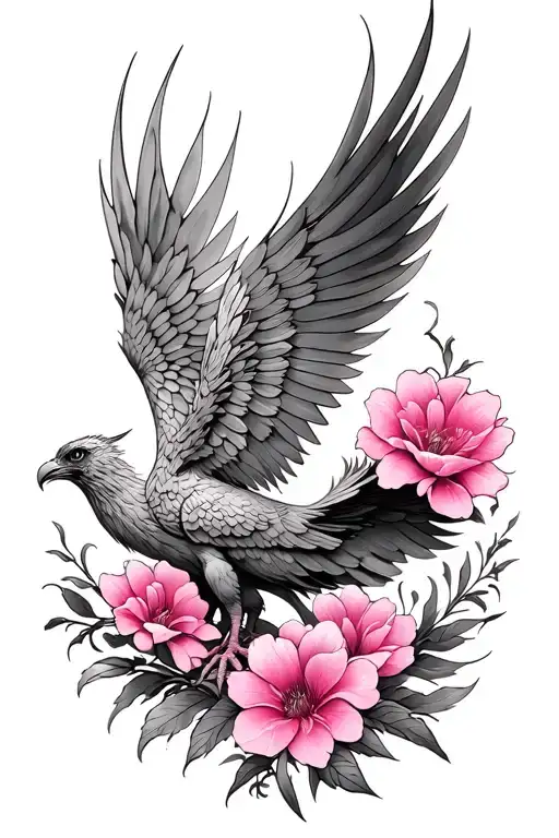 Phoenix With Pink Flowers