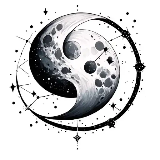 Moon And Constellation Intertwined Representing