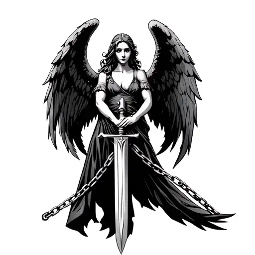 Chained Angel Holding A Sword