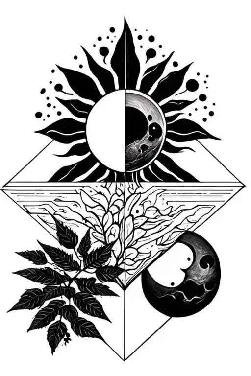 Geometric Design Featuring Nature Representing Light And Dark With A Sun And Moon