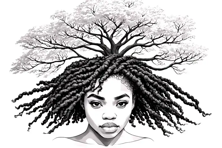 Black Woman With Locs And Tree Growing