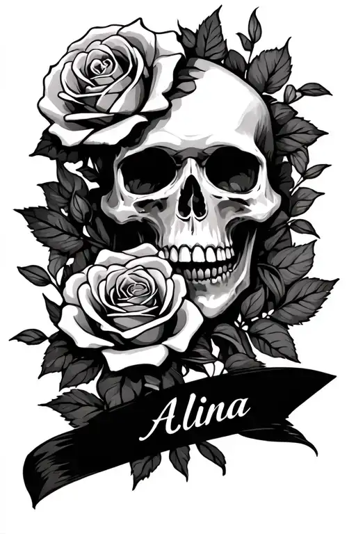 Skulls And Roses With The Name Alina