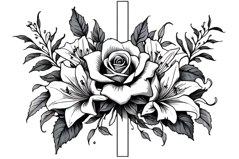 Cross With Roses And Lillies