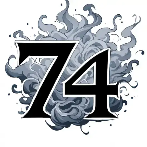Number 74 With Smoke And Clouds