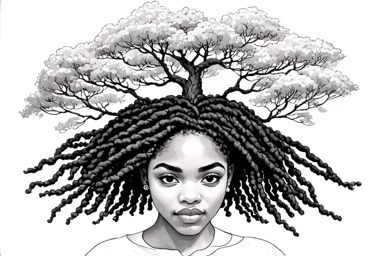 Black Woman With Locs And Tree Growing